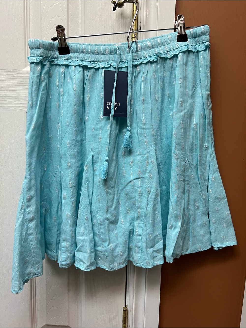 Crown & Ivy Aqua Blue Tiered Skirt with Tassel Tie
